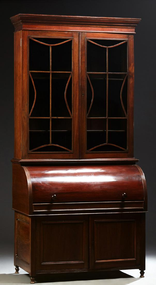 English Carved Mahogany Secretary Bookcase, 19th c., (1 of 3)