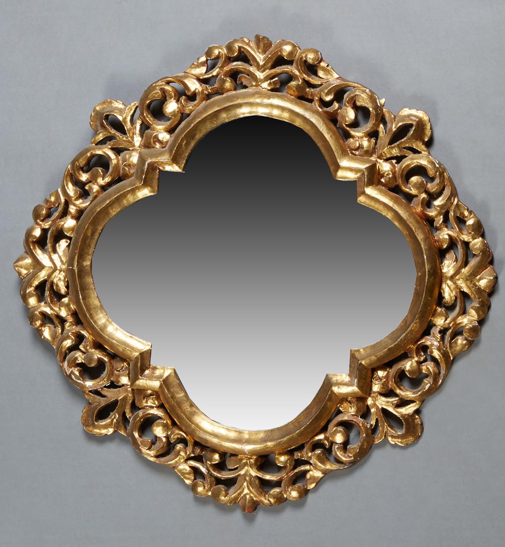 Italian Pierce Carved Giltwood Cartouche Shaped Mirror, (1 of 1)