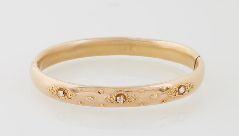 14K Yellow Gold Hinged Bangle Bracelet, c. 1900, the (1 of 1)