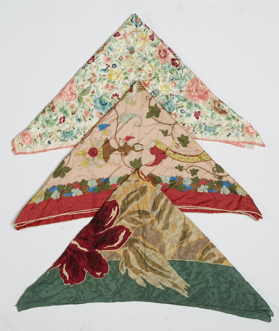 Group of Three Silk Scarves, Largest- H.- 35 in., W.- 3 (1 of 1)