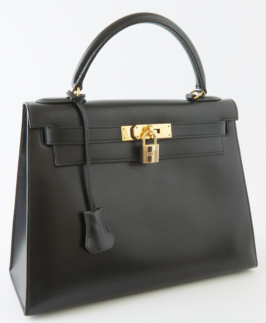 Hermes Kelly Sellier Black Box Leather Handbag, c. (1 of 4)
