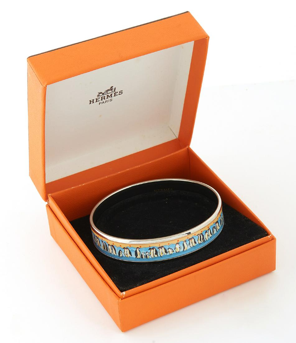 Hermes Stainless Steel Enamel Bangle, with penguin (1 of 3)