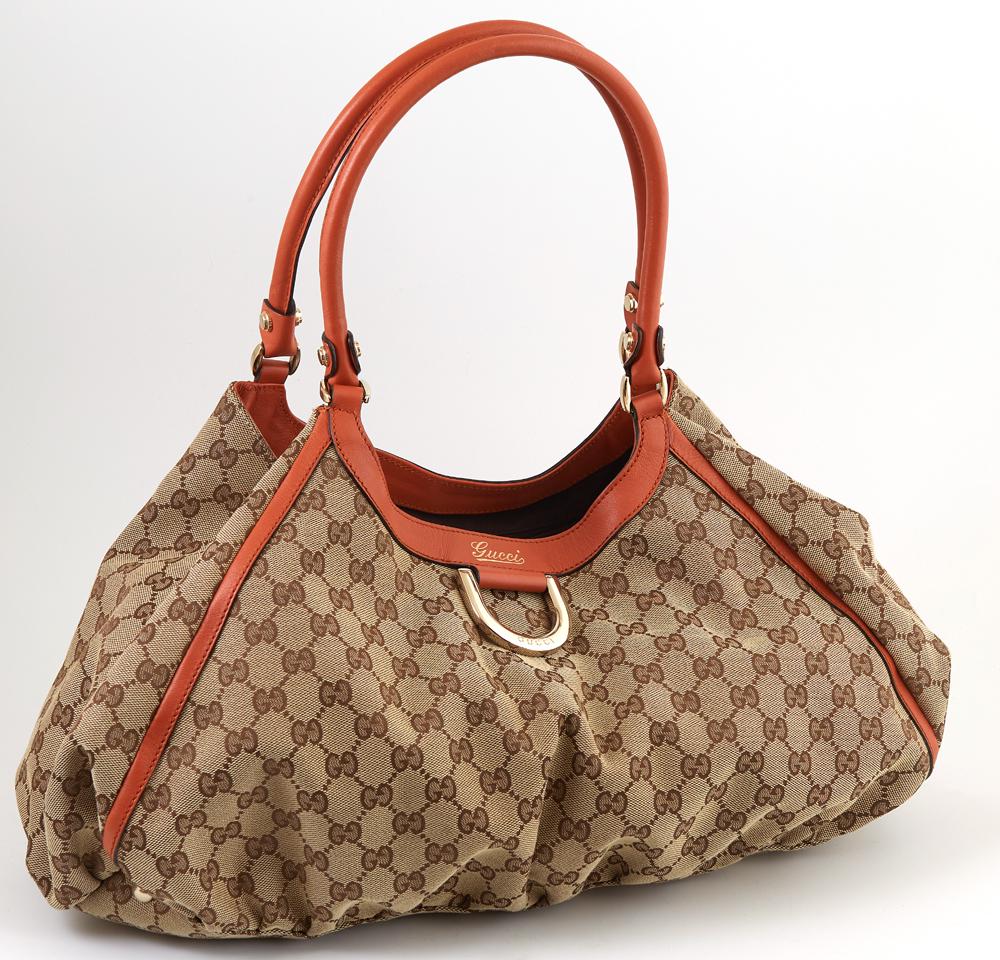 Gucci Burnt Umber Leather and Beige Monogramed Canvas (1 of 3)