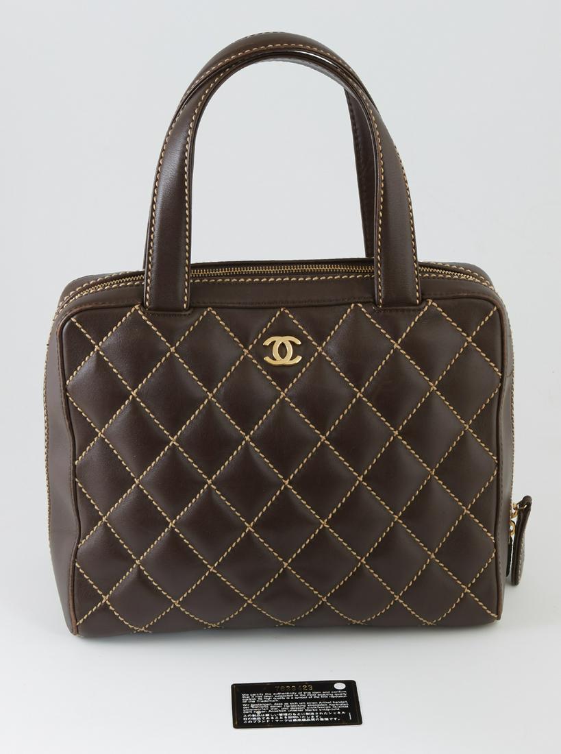 Chanel Brown Calf Leather GM Wild Stitch Bowling Bag, (1 of 5)