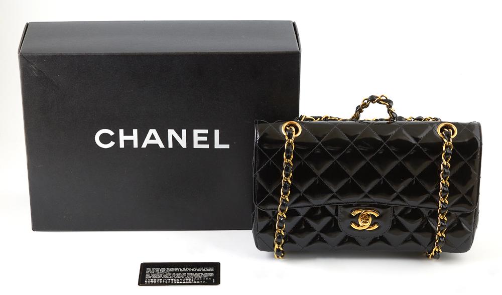 Chanel Black Patent Quilted Leather 23 Classic Double (1 of 4)