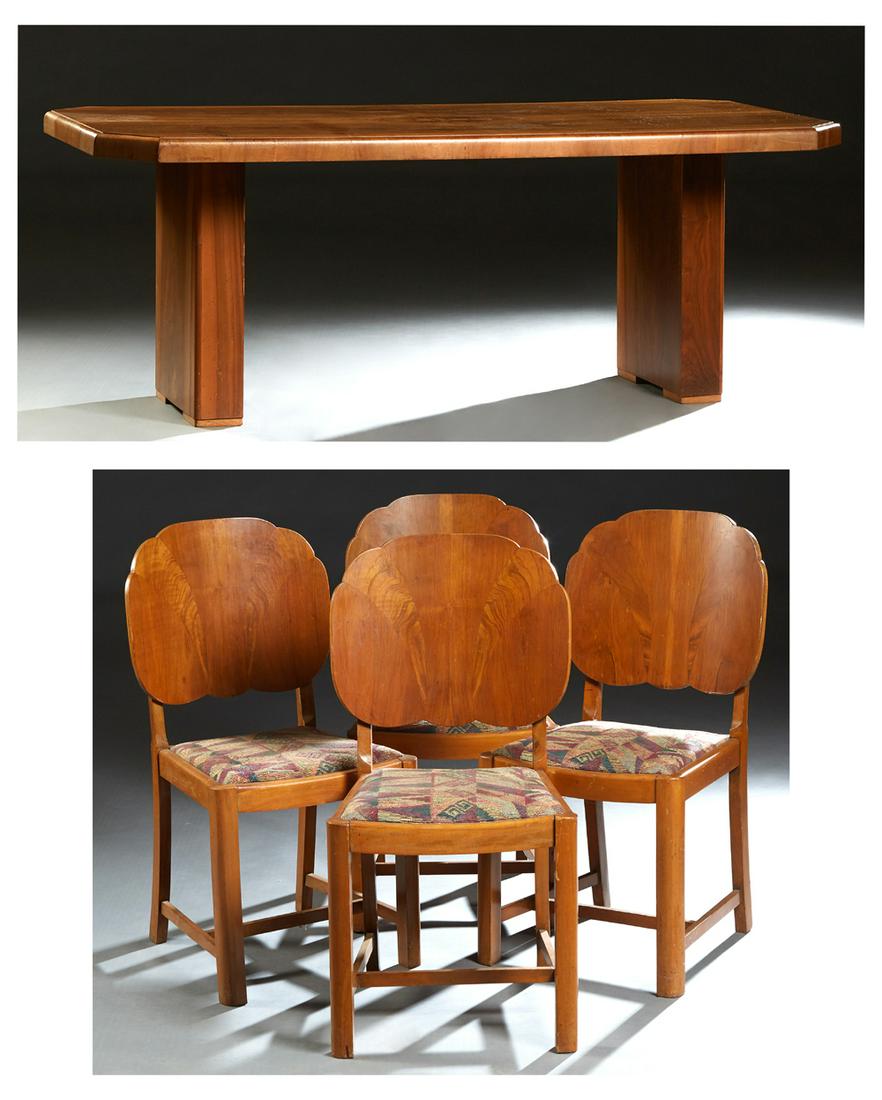 English Carved Walnut Art Deco Dining Set, c. 1940, (1 of 3)