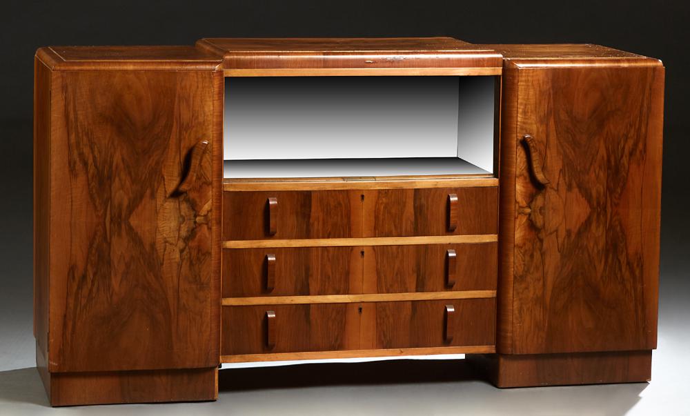 English Carved Walnut Art Deco Sideboard, c. 1940, the (1 of 1)