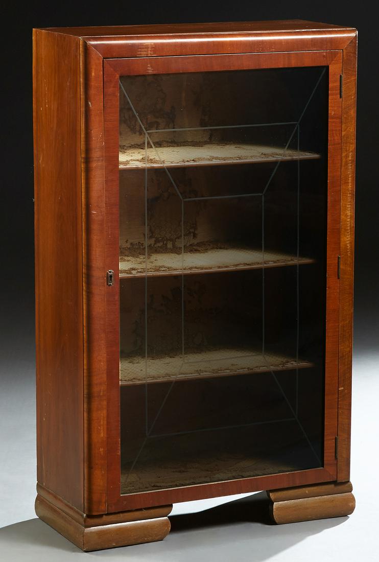 English Art Deco Carved Mahogany Bookcase, c. 1940, the (1 of 1)