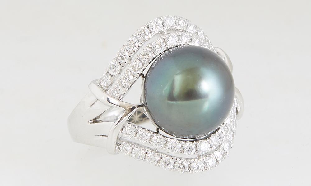 Lady's Platinum Dinner Ring, with a 12 mm dark grey (1 of 1)