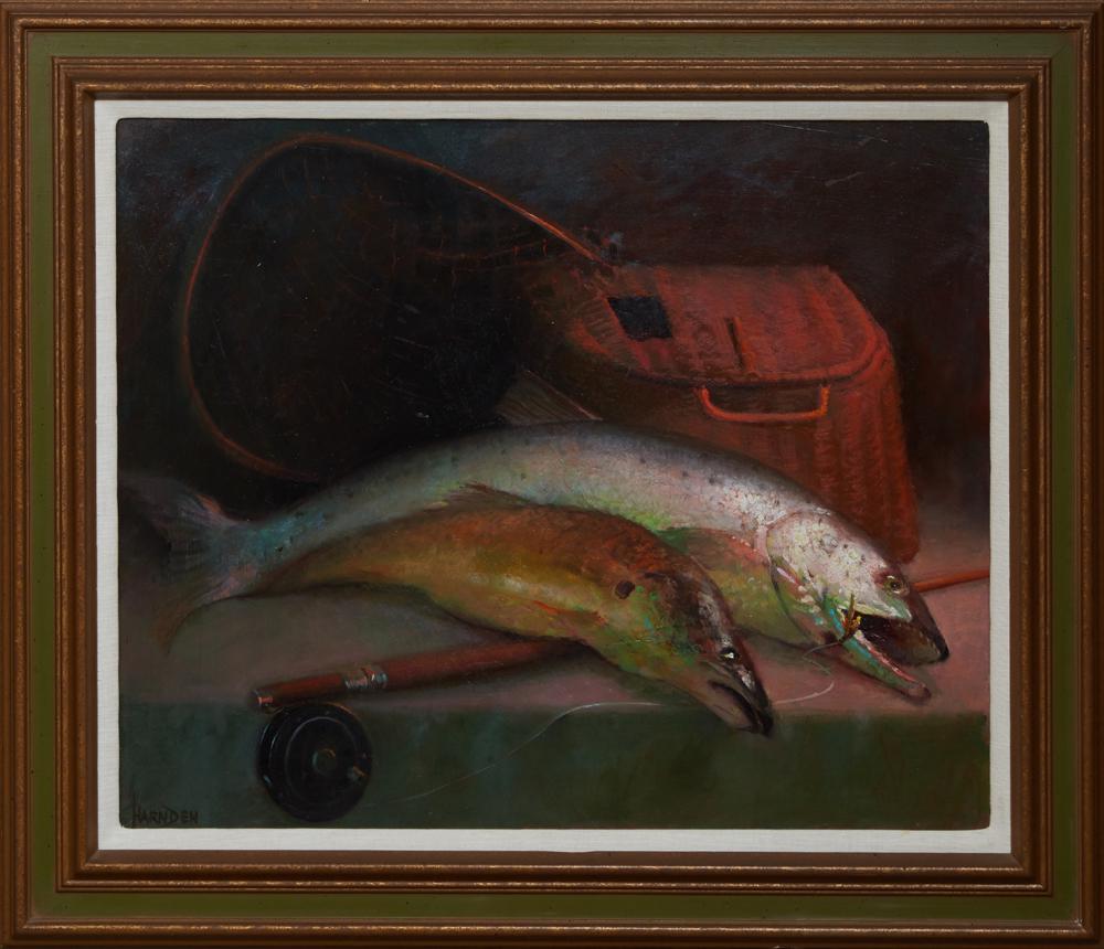 William Harnden (American), "Two Dead Fish with Creel," (1 of 1)