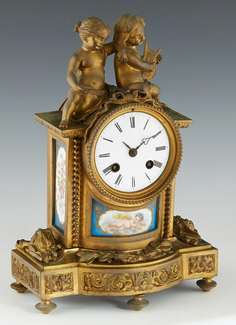 French Bronze and Sevres Mounted Figural Mantel Clock, (1 of 3)