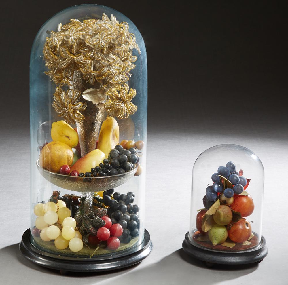 Two English Victorian Display Domes, 19th c., with wax (1 of 2)