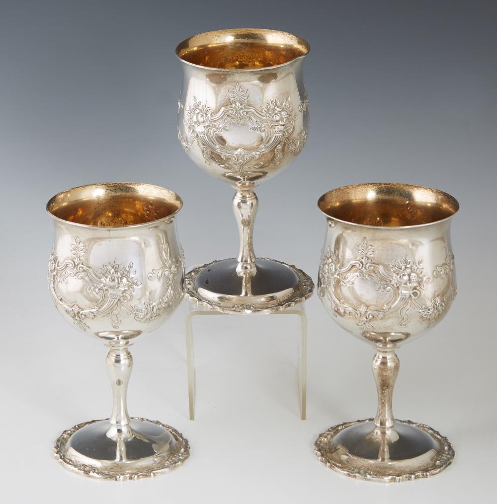 Set of Three Sterling Goblets, 20th c., by Reed and (1 of 3)
