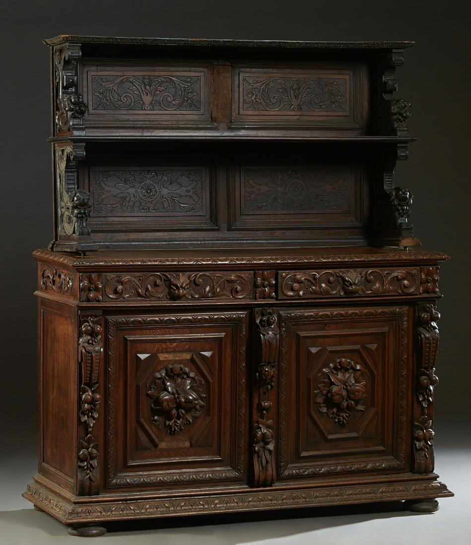 Continental Carved Oak Jacobean Style Sideboard, c. (1 of 1)
