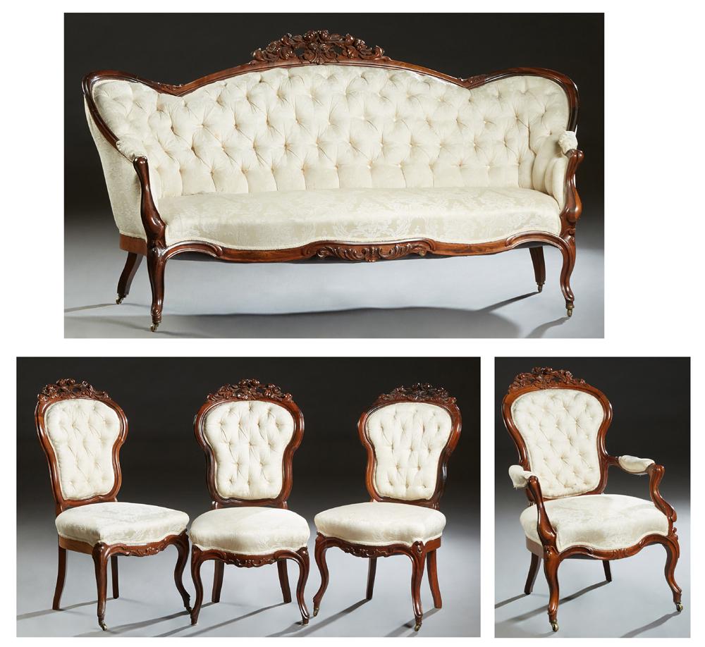 American Victorian Rococo Revival Carved Rosewood Five (1 of 4)