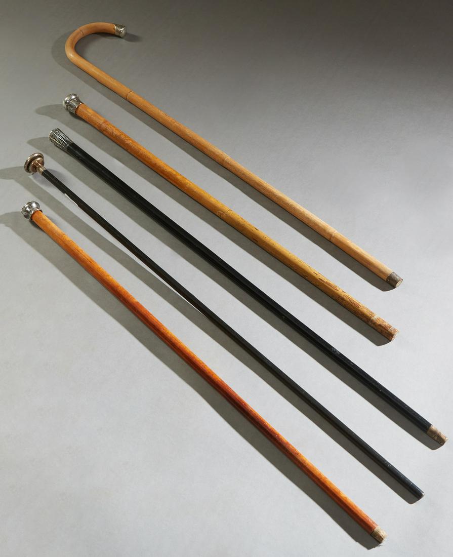Group of Five Silver Mounted Walking Sticks, early 20th (1 of 3)