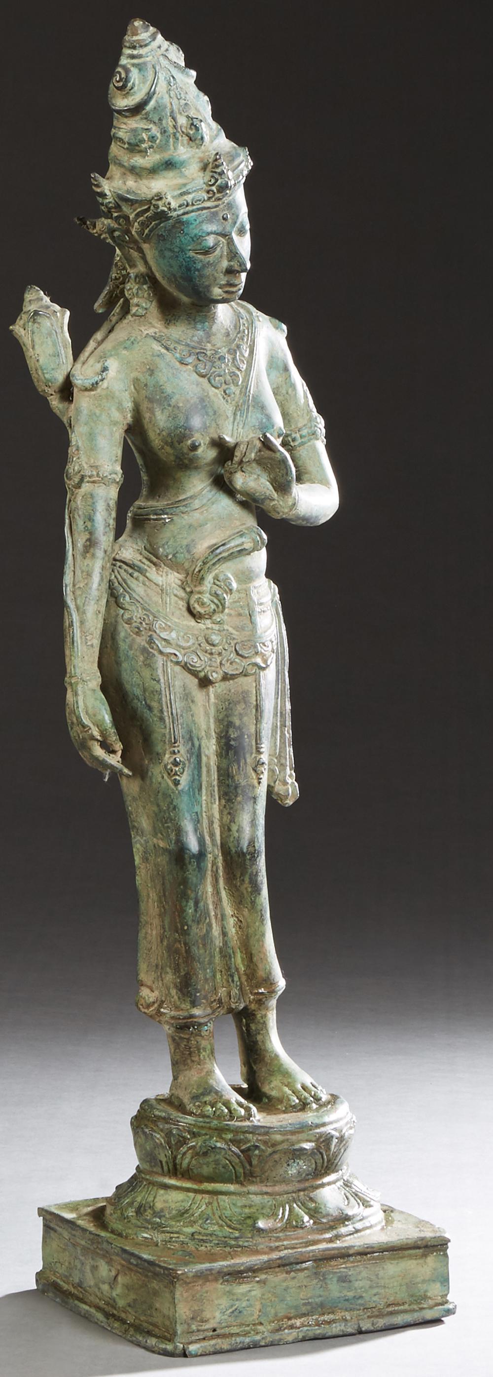 Indian Patinated Bronze Statue, 19th c., of a standing (1 of 1)