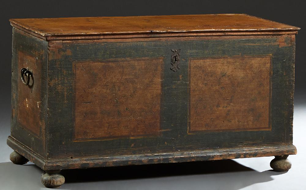 Louisiana Carved Cypress Coffer, 19th c., the lifting (1 of 2)