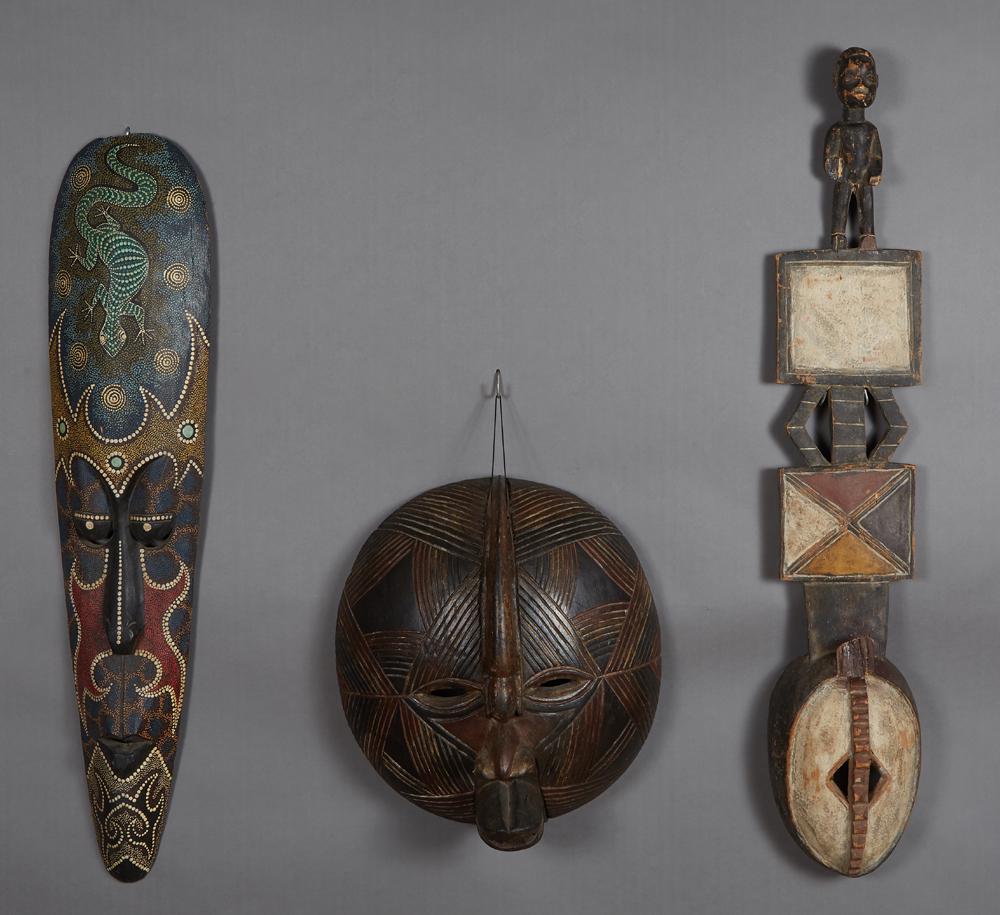 Group of Three Carved Wood African Masks, 20th c., (1 of 1)