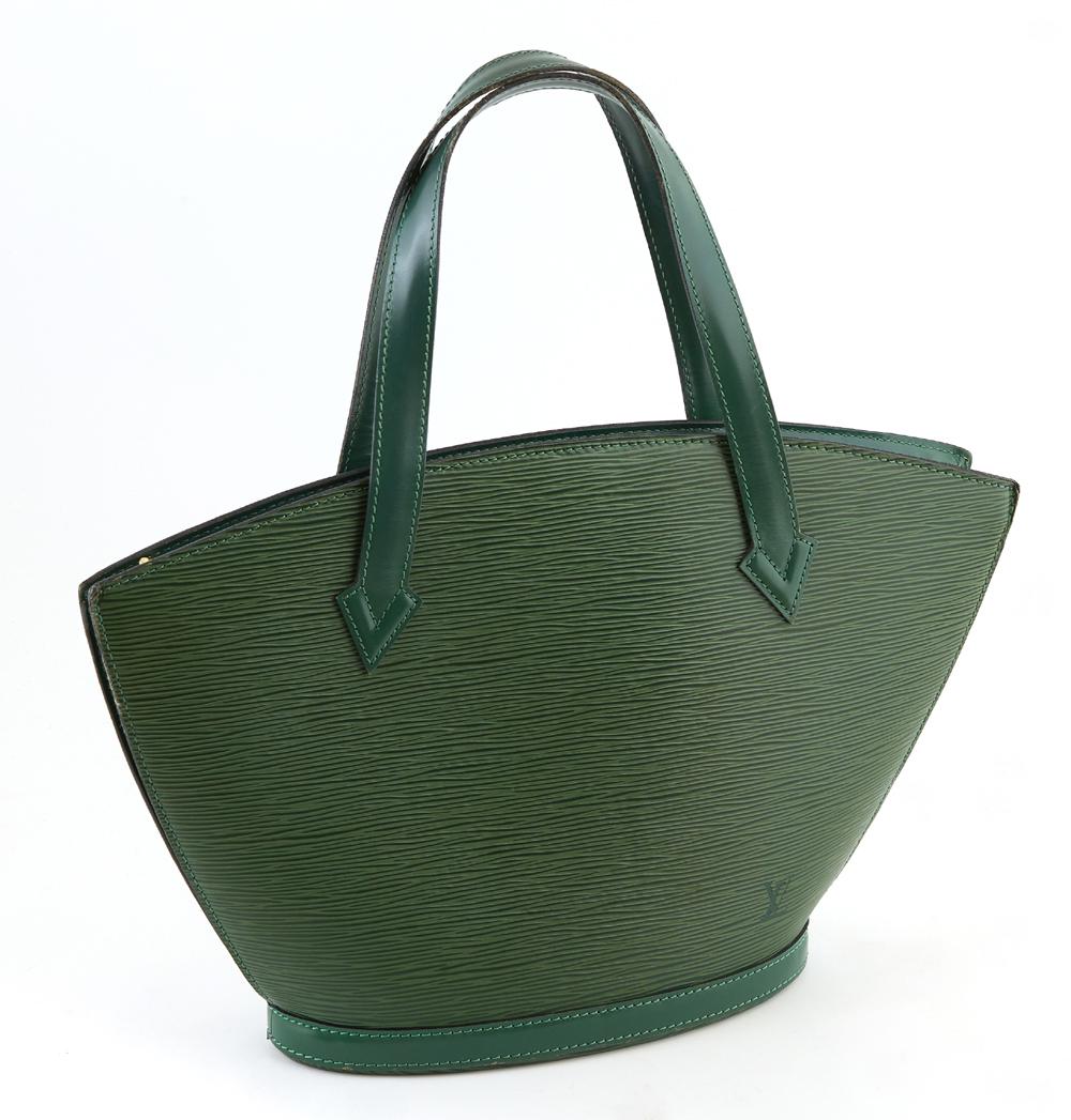 Louis Vuitton Green Epi Leather PM St. Jacques Long: Louis Vuitton Green Epi Leather PM St. Jacques Long Straps Handbag, with golden brass hardware, opening to a green suede interior with small pocket, H.- 9 1/2 in., W.- 15 in., D.- 4 in., Strap L.- 7 1