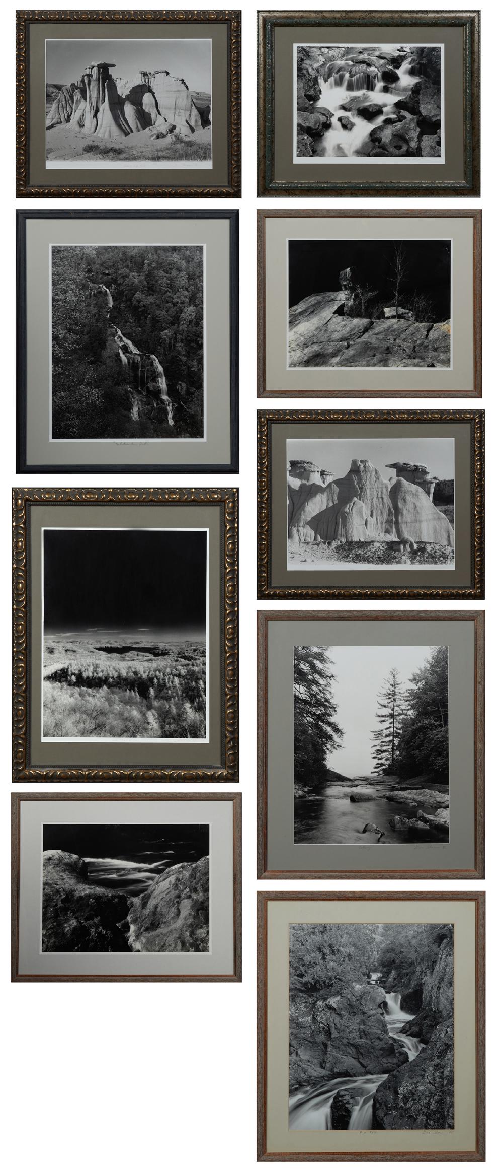 Dave Sloan, "Four Falls," "Back of Eagle Rock," "Eagle: Dave Sloan, "Four Falls," "Back of Eagle Rock," "Eagle Rock," "Whitewater Falls," "Rushing River," "Mountain Scene," "Whitewater," "Gateway," and "View from the Top," c. 1986, 9 silver gelatin photogr