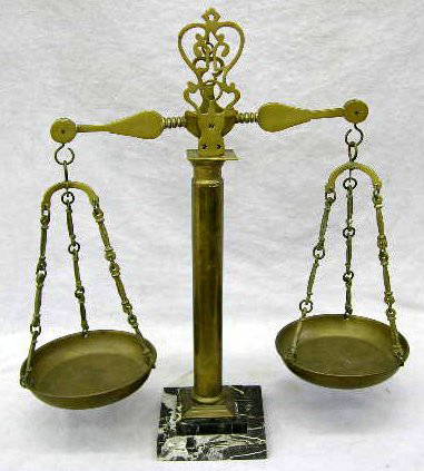 Brass And Marble Double Pan Balance Scale, 20th C.