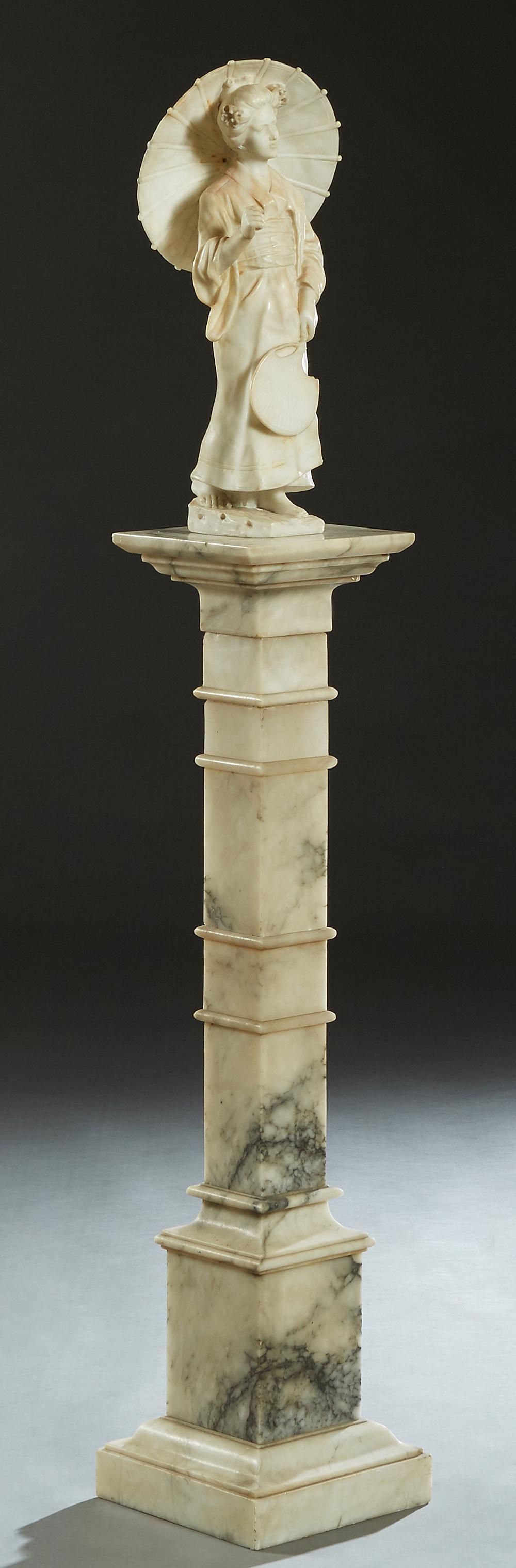 Oriental Carved White Marble Figure, 19th c., of a (1 of 2)