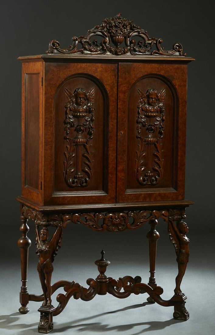 American Carved Walnut Dining Room Cabinet, 20th c., (1 of 2)