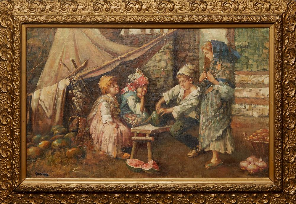 G. Moore, "Watermelon Party," 19th c., oil on canvas, (1 of 4)