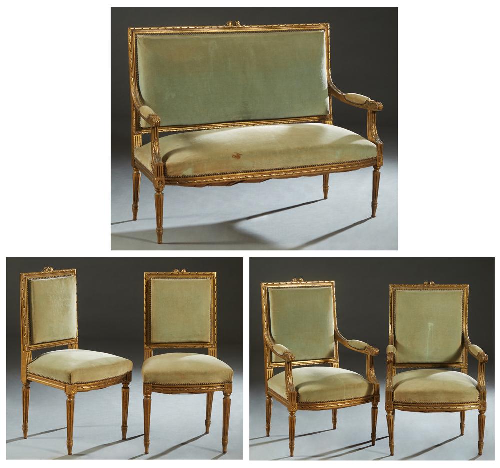 Louis XVI Style Carved Gilt Wood Five Piece Parlor (1 of 20)