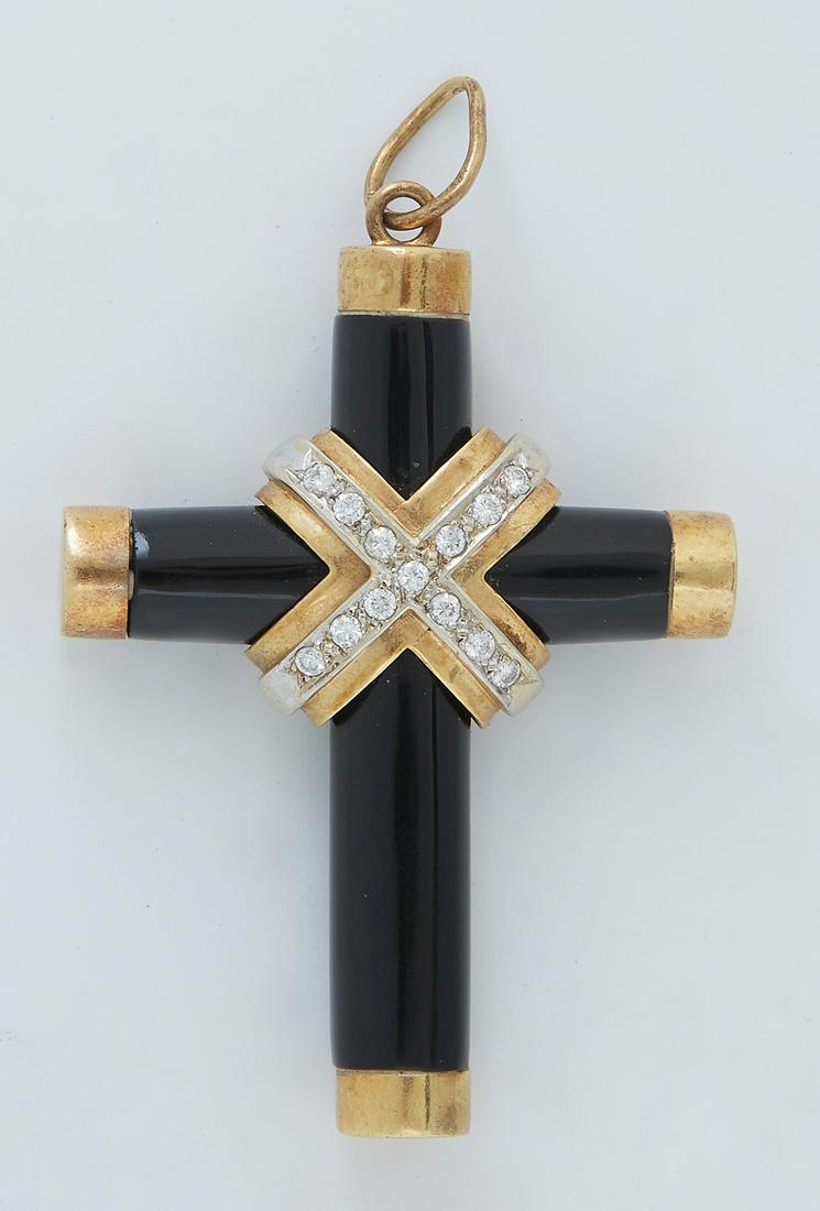 Vintage 18K Yellow Gold Mounted Black Onyx Cross (1 of 1)