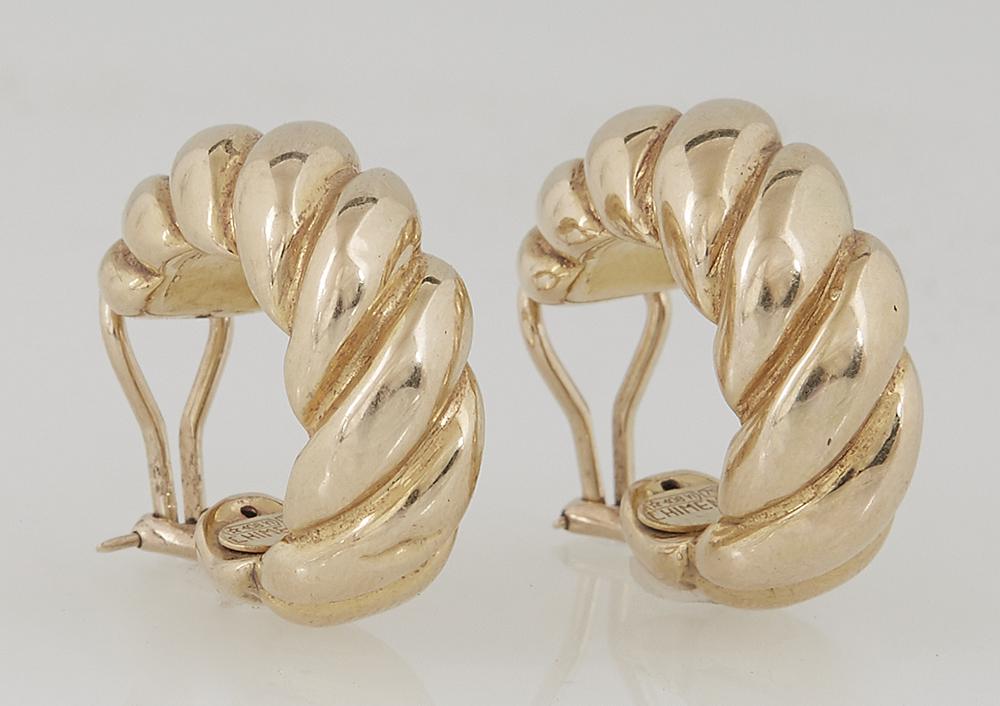 Pair of 18K Yellow Gold Twisted Hoop Clip Earrings, by: Pair of 18K Yellow Gold Twisted Hoop Clip Earrings, by Chimento, Dia.- 7/8 in., D.-3/8 in., Wt.- .26 Troy Oz. Provenance: The Estate of Dr. Sue LeBlanc, Hammond, Louisiana.