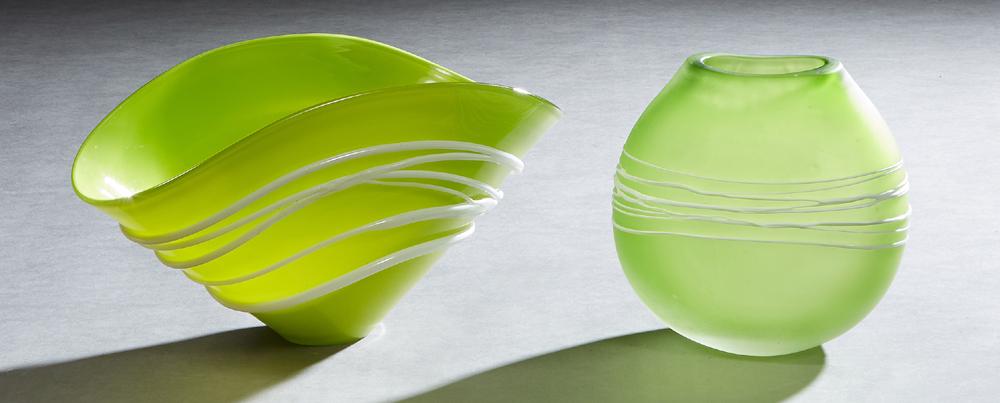 Ian Whitt (Mississippi), Oval Green Bowl with White (1 of 1)