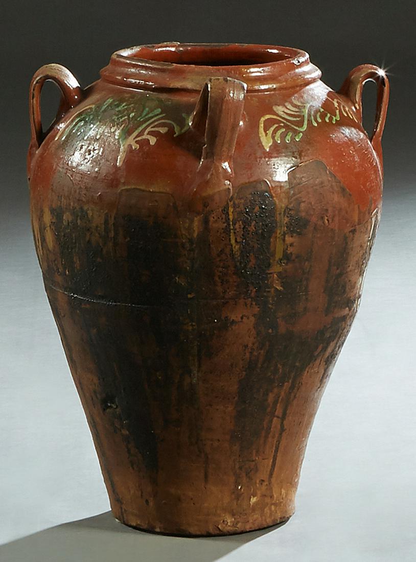 French Provincial Partially Glazed Clay Oil Jar, late (1 of 2)