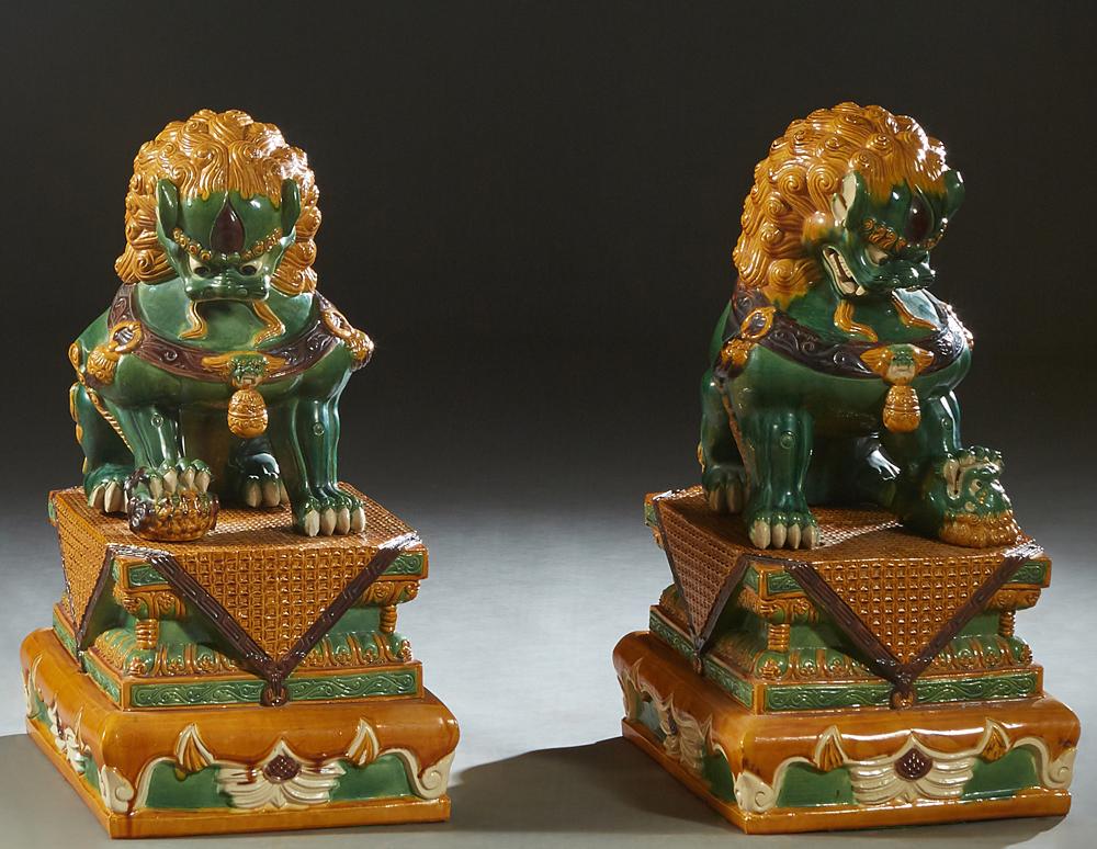 Pair of Large Chinese Glazed Terra Cotta Foo Dogs on (1 of 1)