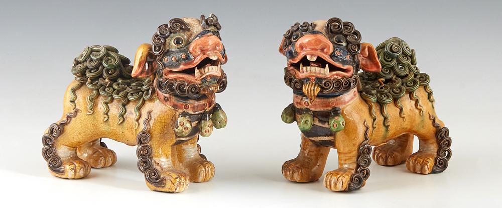 Pair of Chinese Glazed Foo Lions, 19th c, with (1 of 12)