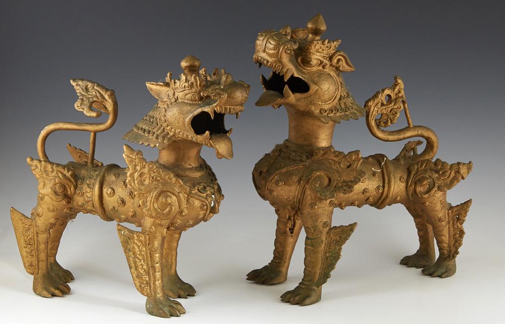 Pair of Chinese Bronze Foo Lions, 19th c., now in gold (1 of 1)