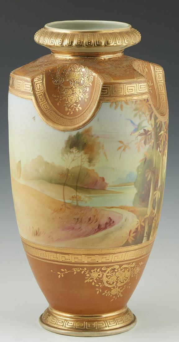 Large Hand Painted Nippon Baluster Vase, late 19th c., (1 of 2)