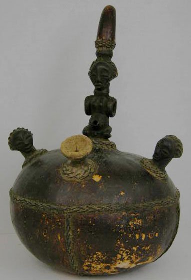 African Painted Gourd Luba Tribe Pipe, 19th c., : African Painted Gourd Luba Tribe Pipe, 19th c., Zaire, H.- 13 in., Dia.- 8 3/4 in.