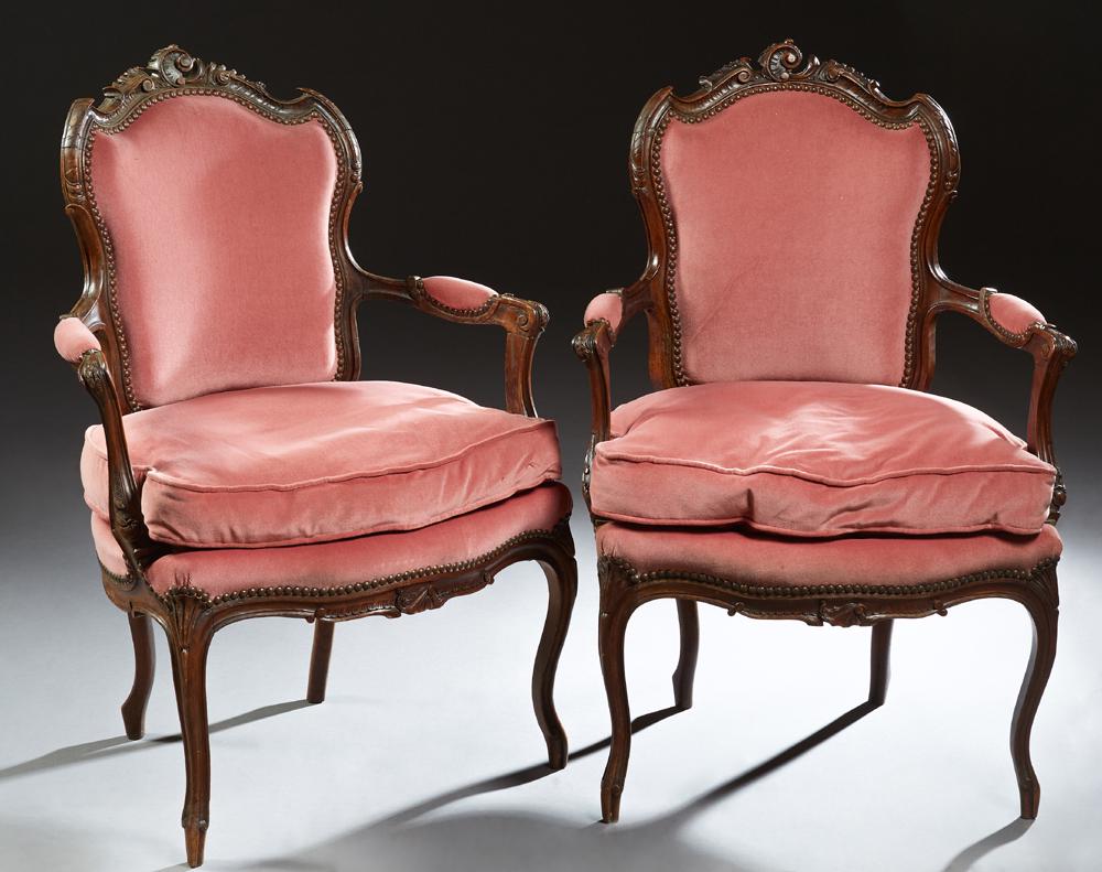 Pair of French Louis XV Style Carved Walnut Upholstered (1 of 1)