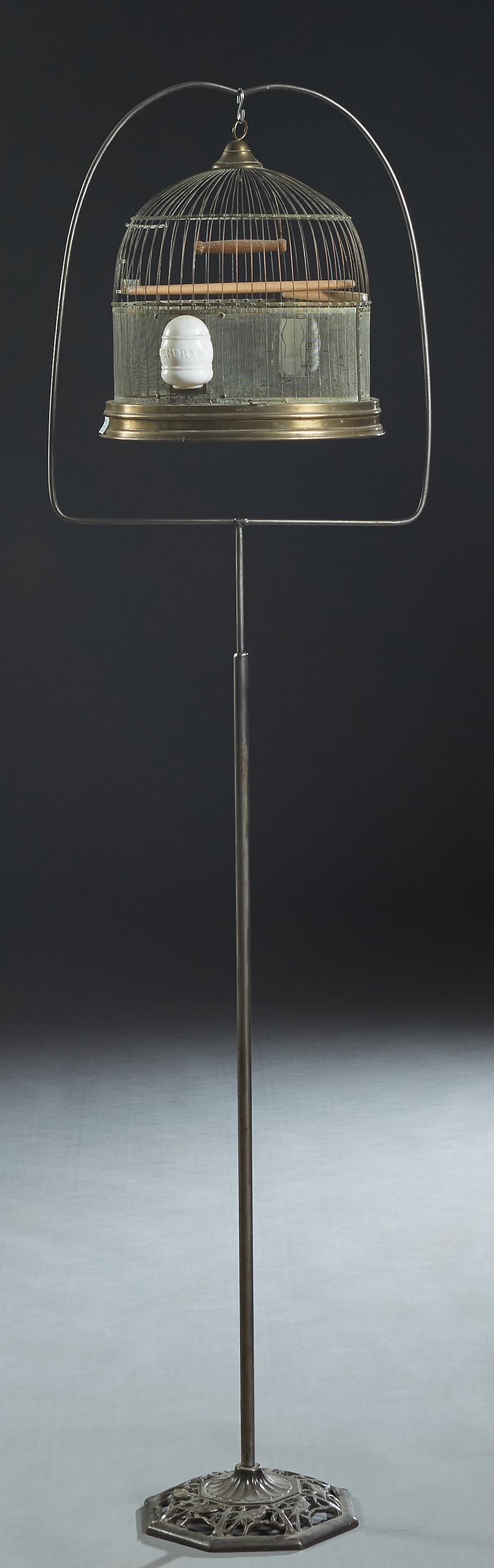 Late Victorian Brass Birdcage, c. 1900, on an iron (1 of 1)