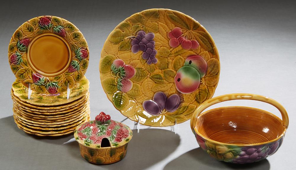 French Provincial Sixteen Piece Majolica Fruit Set, (1 of 2)