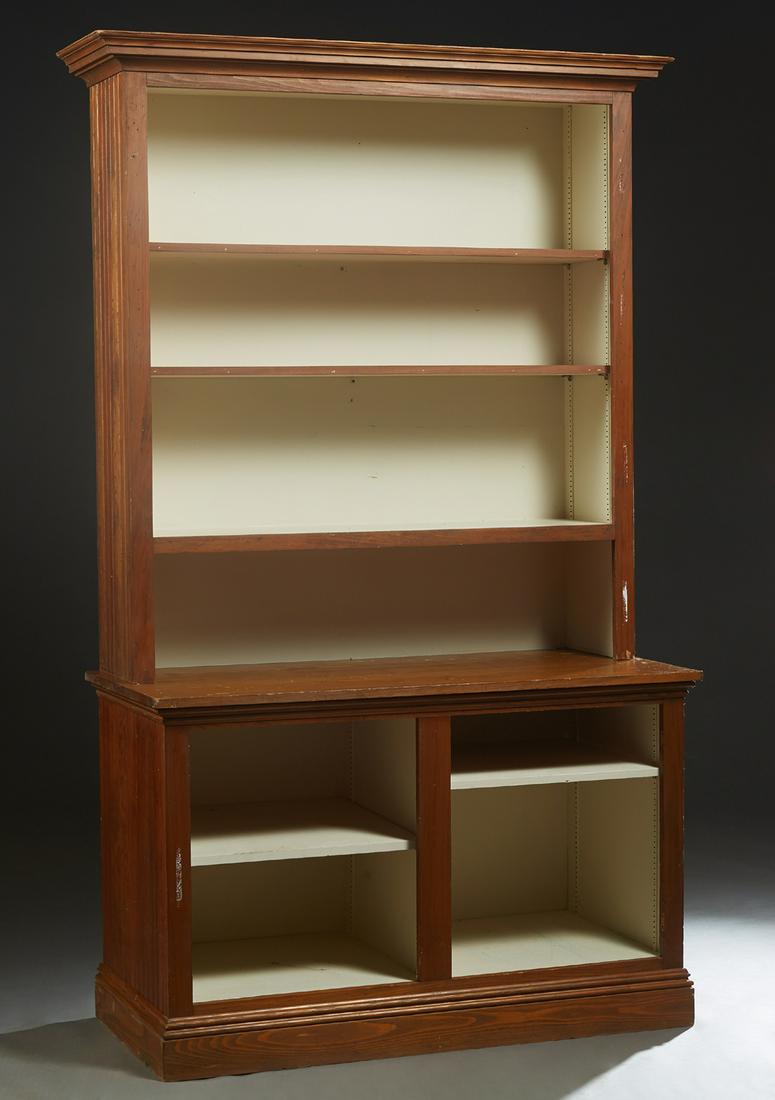Louisiana Carved Cypress Bookcase, 20th c., the stepped (1 of 2)