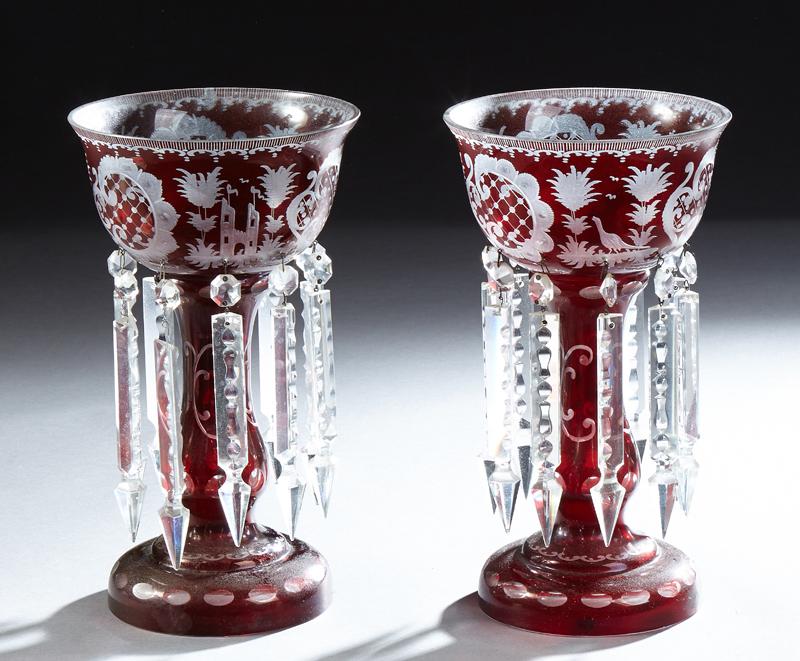 Pair of Continental Ruby Cut-to-Clear Glass Lusters, c. (1 of 1)