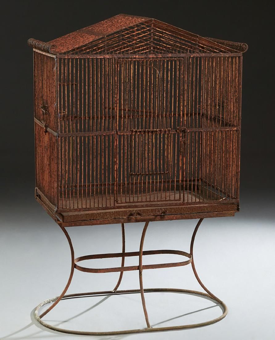 Large Cast Iron Bird Cage, 20th/21st c., with a peaked (1 of 1)
