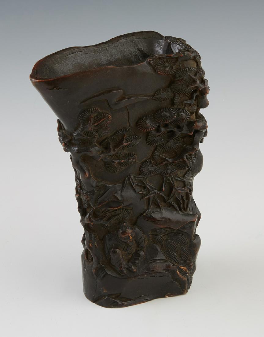 Chinese Carved Wood Libation Cup, 19th c., with figural (1 of 6)