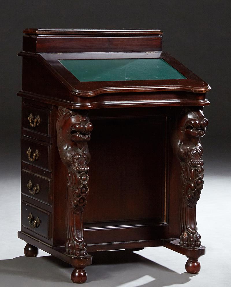 Indonesian Carved Mahogany Davenport Desk, 20th c., the (1 of 10)
