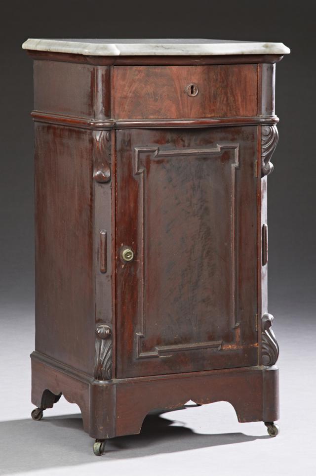 American Victorian Carved Walnut Marble Top Bowfront (1 of 1)