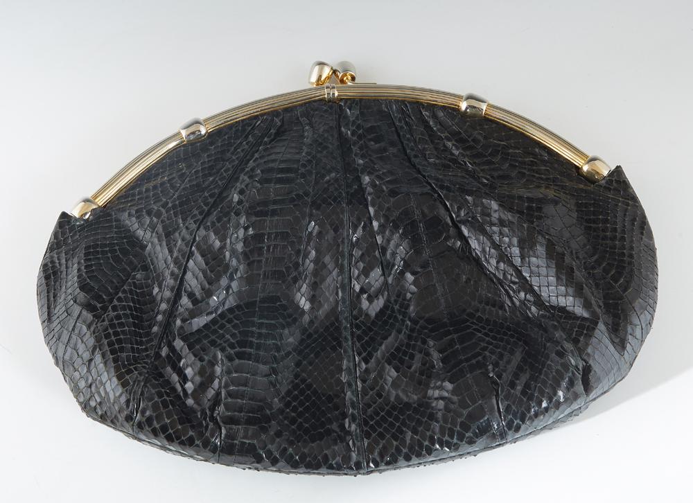 Judith Leiber Black Snakeskin Shoulder bag, with gold (1 of 2)