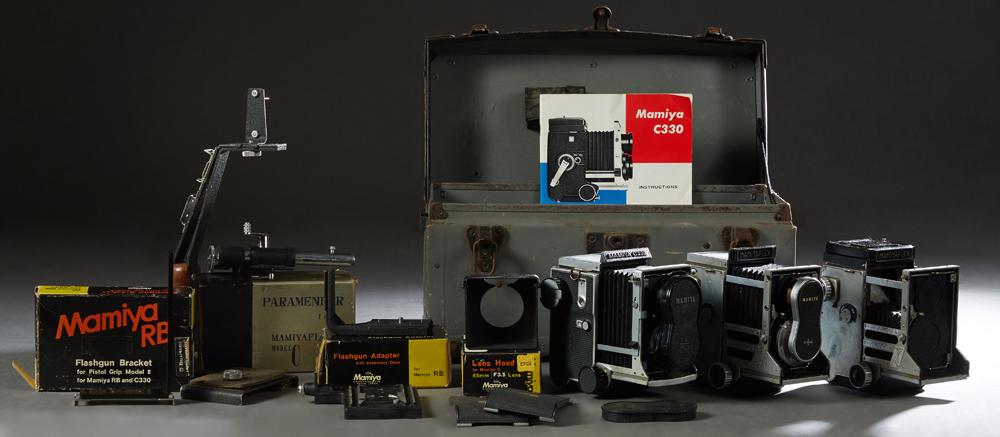 Group of Three Mamiya Flex Cameras, one a G-220, with (1 of 2)